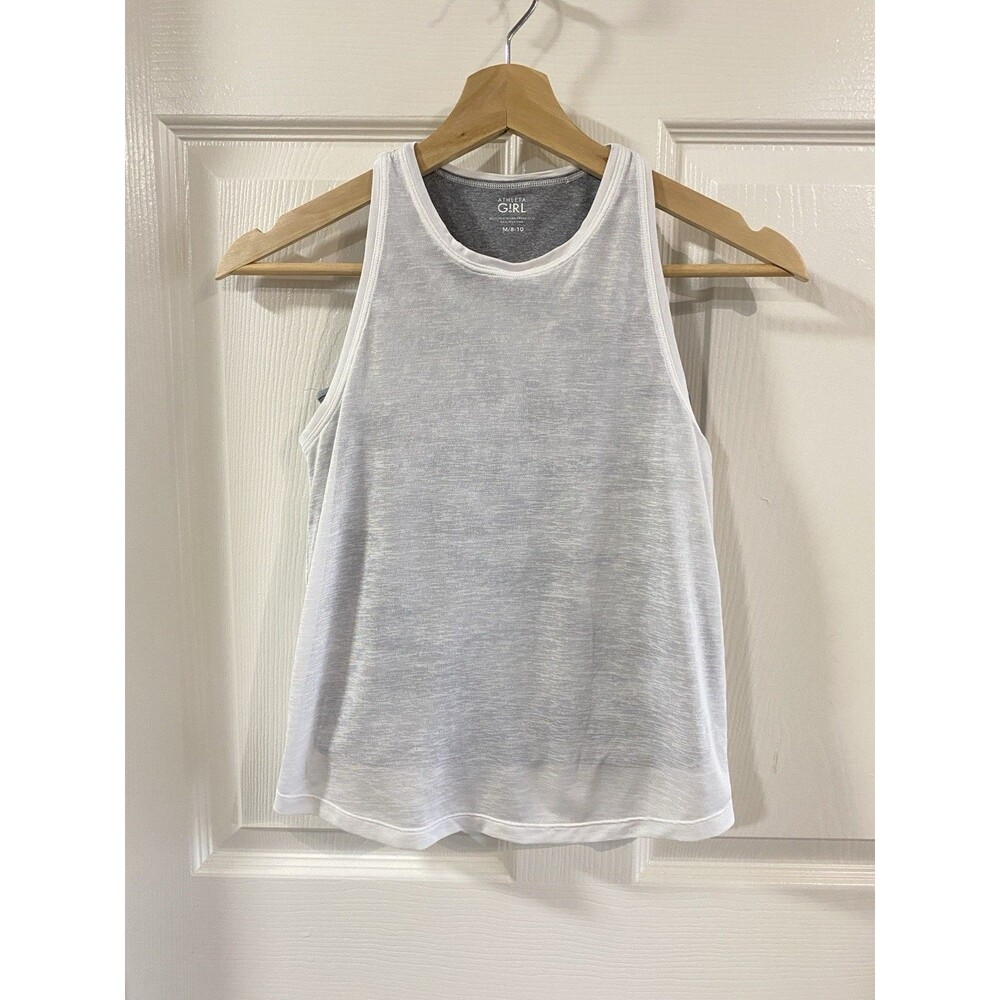 Athleta Girl White Grey Camo Layered Racerback Tank Top M Active Sporty Kids